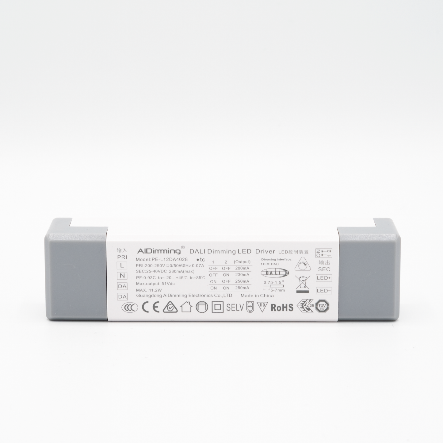PE-L12DA – 12W DALI2 DT6 LED-Treiber (Konstantstrom, flickerfrei)