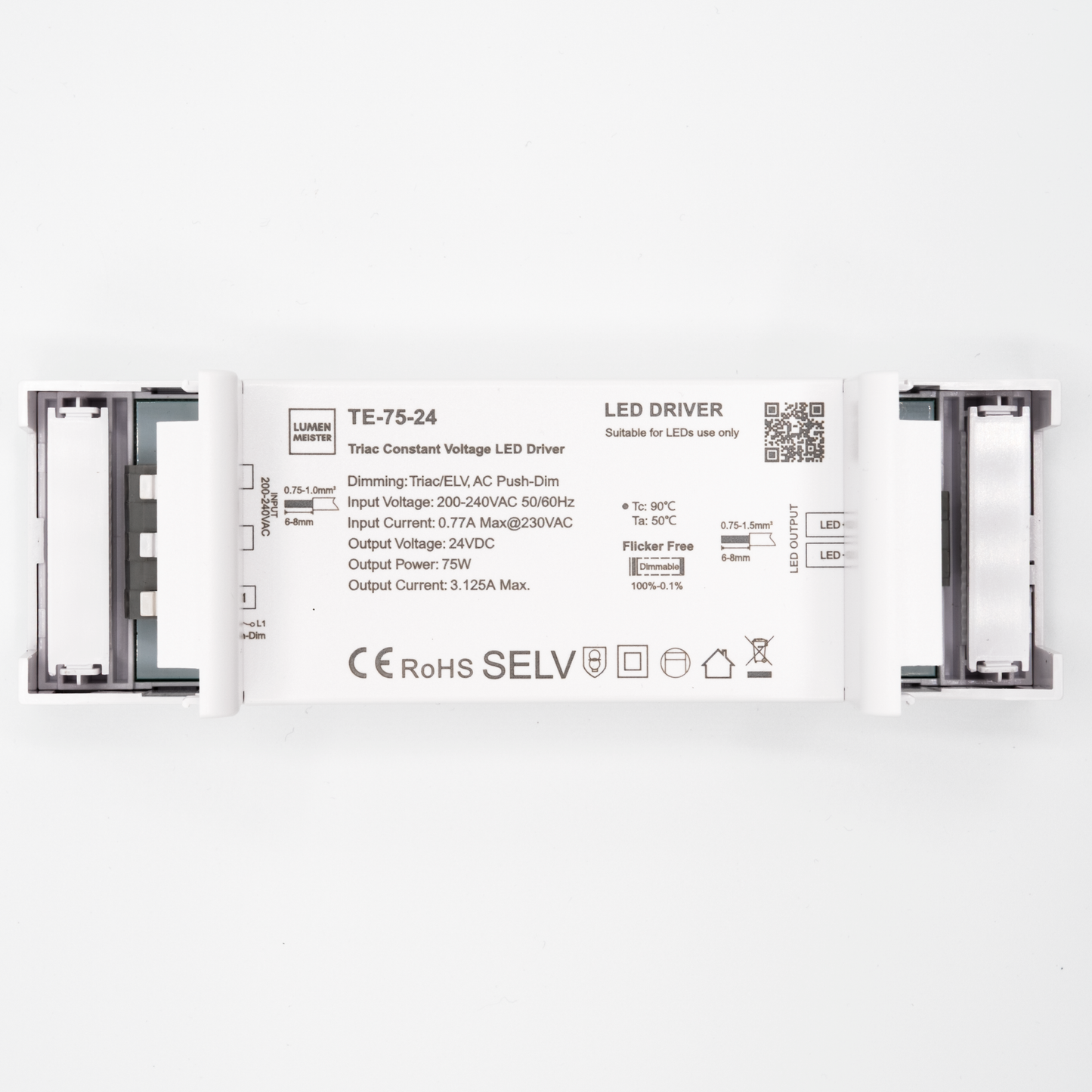 TE-75-24 – Dimmbarer LED-Treiber (75W, 24V, Triac/ELV & Push-Dim)