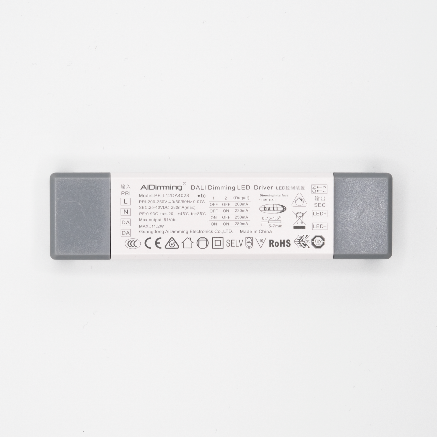 PE-L12DA – 12W DALI2 DT6 LED-Treiber (Konstantstrom, flickerfrei)
