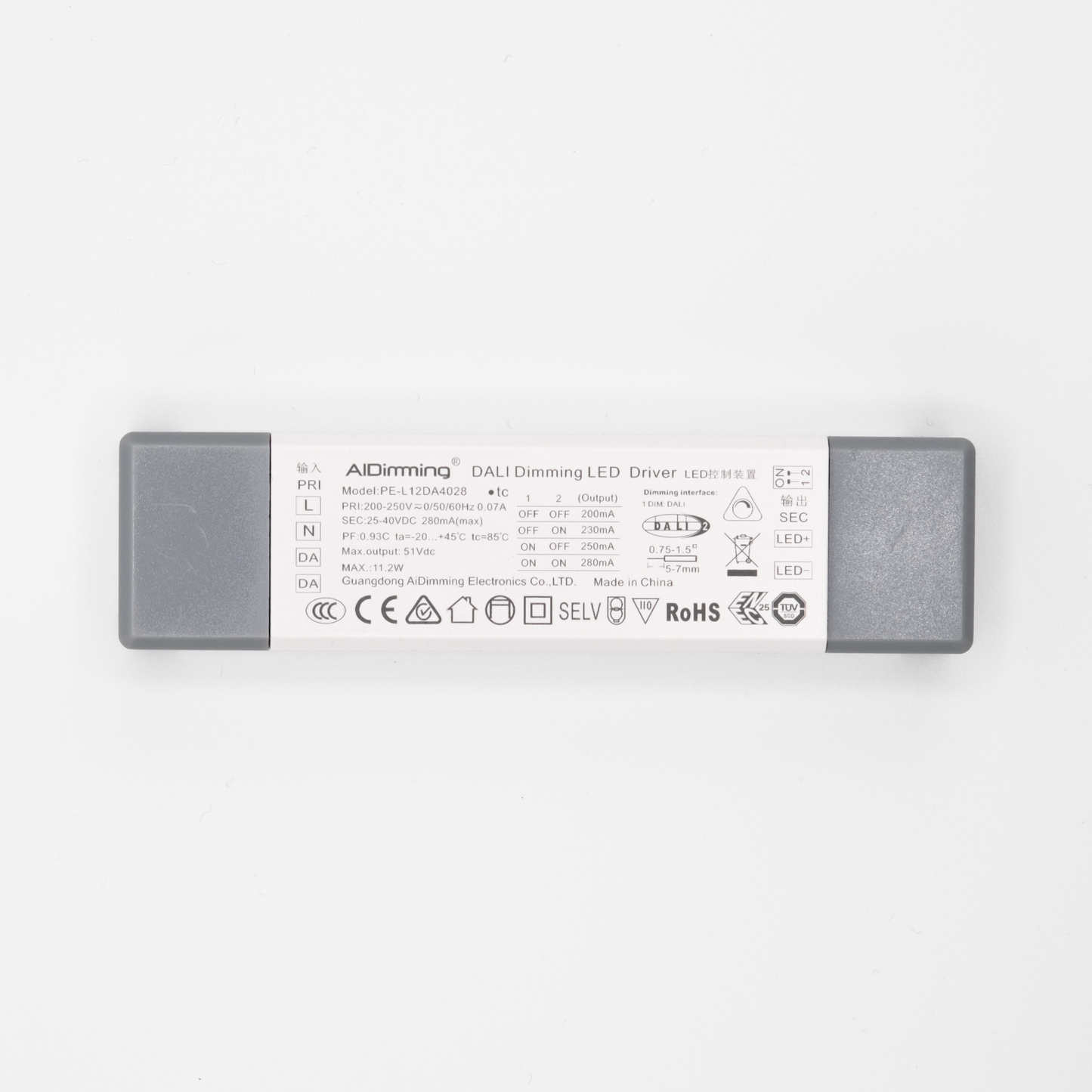 PE-L12DA – 12W DALI2 DT6 LED-Treiber (Konstantstrom, flickerfrei)