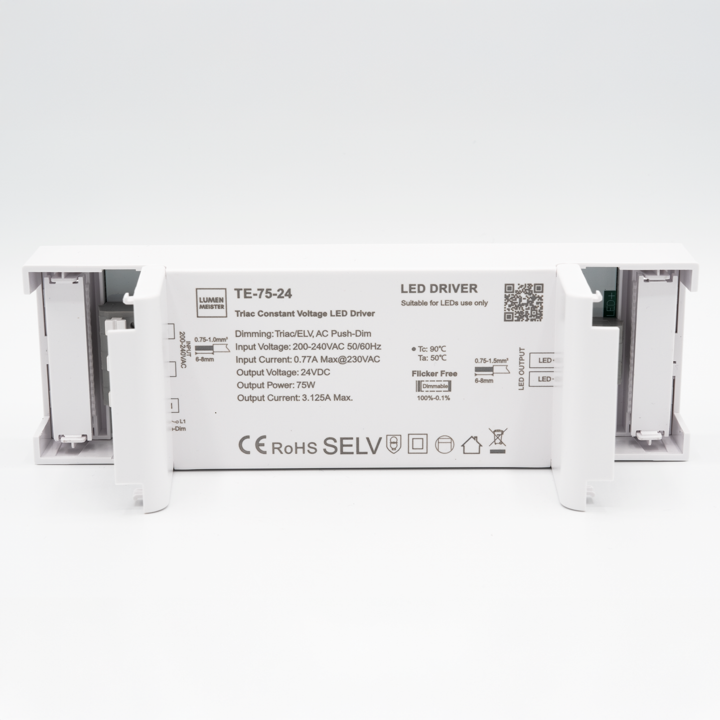 TE-75-24 – Dimmbarer LED-Treiber (75W, 24V, Triac/ELV & Push-Dim)