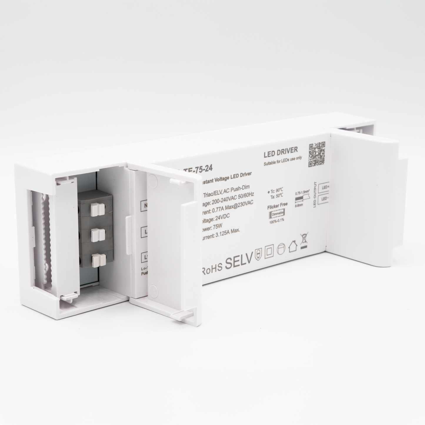 TE-75-24 – Dimmbarer LED-Treiber (75W, 24V, Triac/ELV & Push-Dim)
