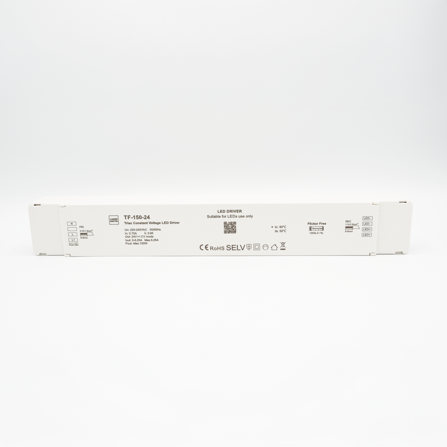 TF-150-24 – Dimmbarer LED-Treiber (150W, 24V, Triac/ELV & Push-Dim)
