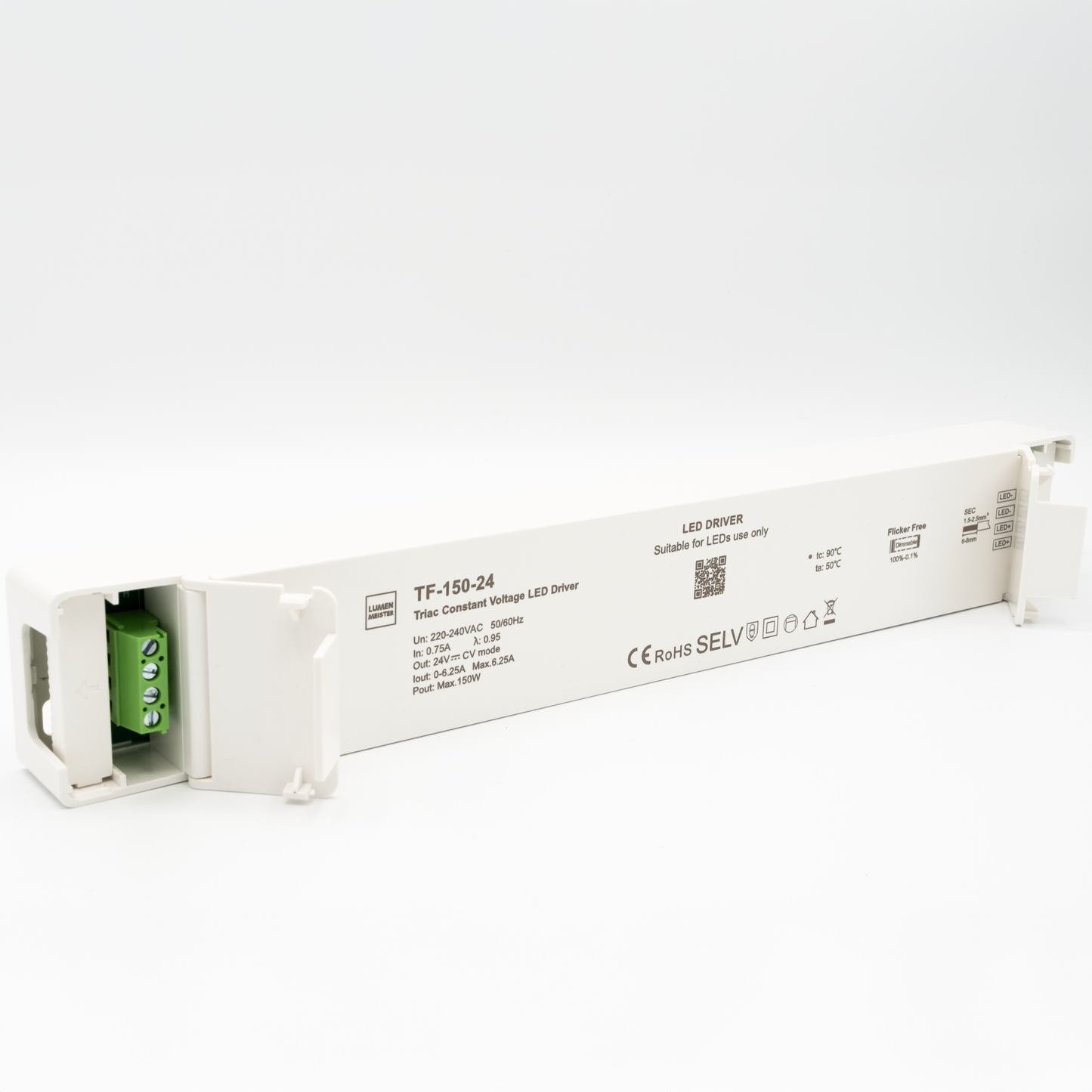 TF-150-24 – Dimmbarer LED-Treiber (150W, 24V, Triac/ELV & Push-Dim)