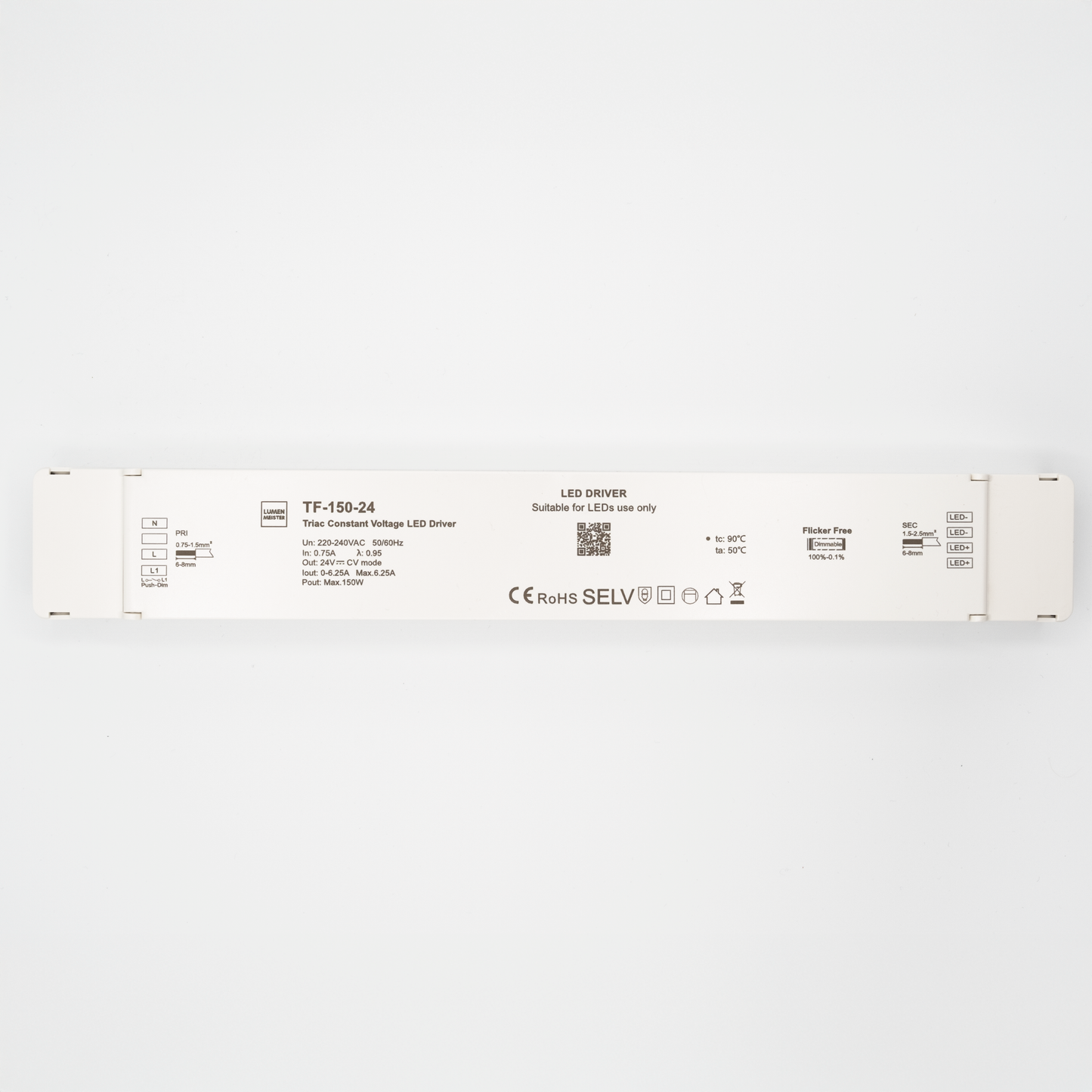 TF-150-24 – Dimmbarer LED-Treiber (150W, 24V, Triac/ELV & Push-Dim)