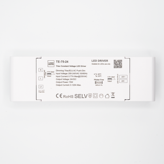 TE-75-24 – Dimmbarer LED-Treiber (75W, 24V, Triac/ELV & Push-Dim)